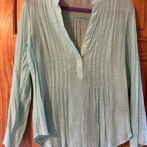 Zac & Rachel Green Pleated Blouse with Mandarin Collar